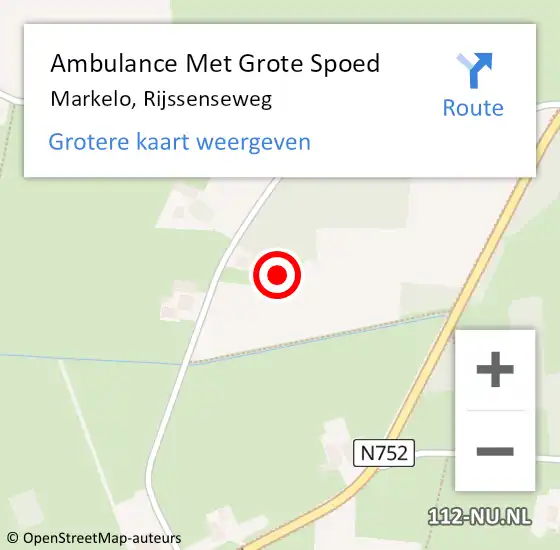 Locatie op kaart van de 112 melding: Ambulance Met Grote Spoed Naar Markelo, Rijssenseweg op 18 mei 2022 18:55