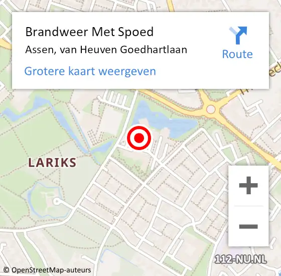 Locatie op kaart van de 112 melding: Brandweer Met Spoed Naar Assen, van Heuven Goedhartlaan op 18 mei 2022 19:13