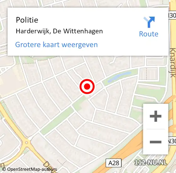 Locatie op kaart van de 112 melding: Politie Harderwijk, De Wittenhagen op 18 mei 2022 19:24