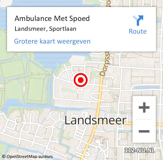 Locatie op kaart van de 112 melding: Ambulance Met Spoed Naar Landsmeer, Sportlaan op 18 mei 2022 19:28