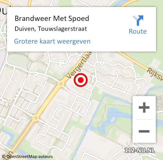 Locatie op kaart van de 112 melding: Brandweer Met Spoed Naar Duiven, Touwslagerstraat op 18 mei 2022 19:28