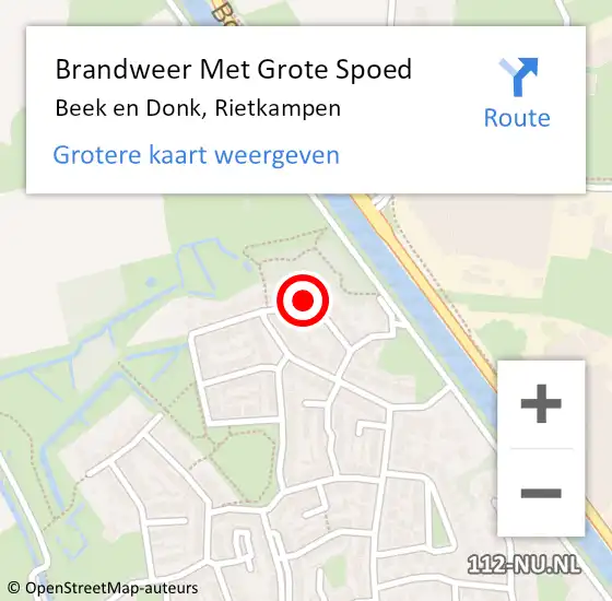 Locatie op kaart van de 112 melding: Brandweer Met Grote Spoed Naar Beek en Donk, Rietkampen op 18 mei 2022 19:34