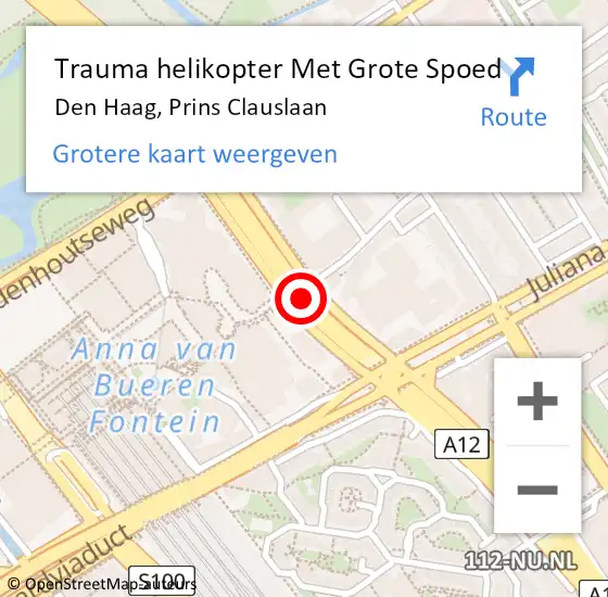 Locatie op kaart van de 112 melding: Trauma helikopter Met Grote Spoed Naar Den Haag, Prins Clauslaan op 18 mei 2022 19:39