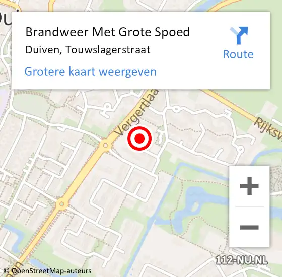 Locatie op kaart van de 112 melding: Brandweer Met Grote Spoed Naar Duiven, Touwslagerstraat op 18 mei 2022 19:44