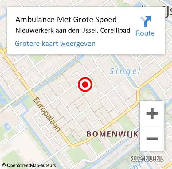 Locatie op kaart van de 112 melding: Ambulance Met Grote Spoed Naar Nieuwerkerk aan den IJssel, Corellipad op 18 mei 2022 19:53