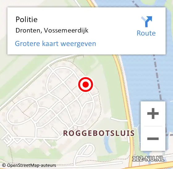 Locatie op kaart van de 112 melding: Politie Dronten, Vossemeerdijk op 18 mei 2022 20:04