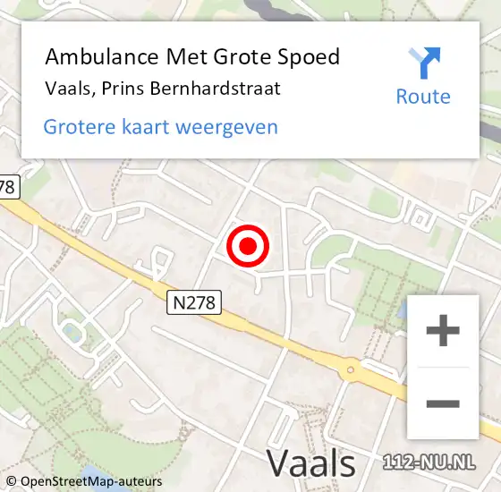 Locatie op kaart van de 112 melding: Ambulance Met Grote Spoed Naar Vaals, Prins Bernhardstraat op 18 mei 2022 20:42