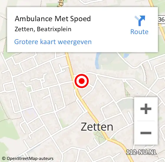 Locatie op kaart van de 112 melding: Ambulance Met Spoed Naar Zetten, Beatrixplein op 18 mei 2022 20:47