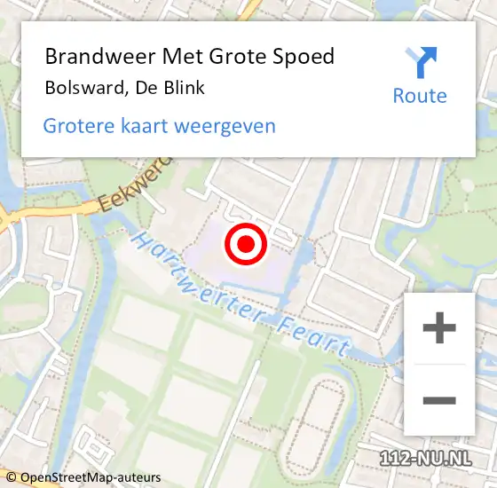 Locatie op kaart van de 112 melding: Brandweer Met Grote Spoed Naar Bolsward, De Blink op 18 mei 2022 20:58