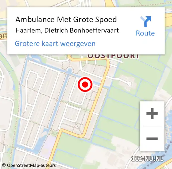 Locatie op kaart van de 112 melding: Ambulance Met Grote Spoed Naar Haarlem, Dietrich Bonhoeffervaart op 18 mei 2022 21:25