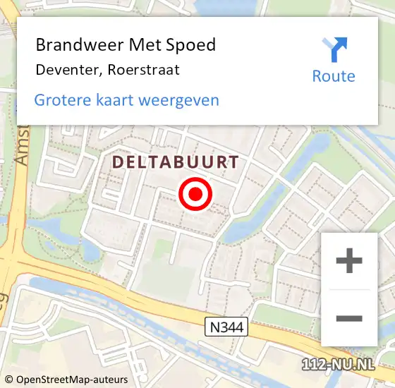Locatie op kaart van de 112 melding: Brandweer Met Spoed Naar Deventer, Roerstraat op 18 mei 2022 21:39