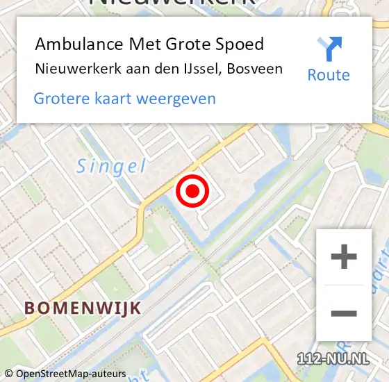 Locatie op kaart van de 112 melding: Ambulance Met Grote Spoed Naar Nieuwerkerk aan den IJssel, Bosveen op 18 mei 2022 22:01