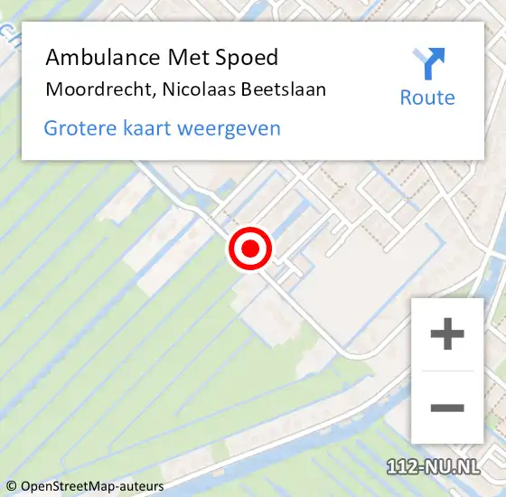 Locatie op kaart van de 112 melding: Ambulance Met Spoed Naar Moordrecht, Nicolaas Beetslaan op 18 mei 2022 23:13