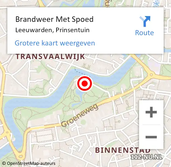 Locatie op kaart van de 112 melding: Brandweer Met Spoed Naar Leeuwarden, Prinsentuin op 18 mei 2022 23:34