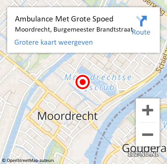 Locatie op kaart van de 112 melding: Ambulance Met Grote Spoed Naar Moordrecht, Burgemeester Brandtstraat op 18 mei 2022 23:36