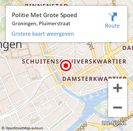 Locatie op kaart van de 112 melding: Politie Met Grote Spoed Naar Groningen, Pluimerstraat op 18 mei 2022 23:38