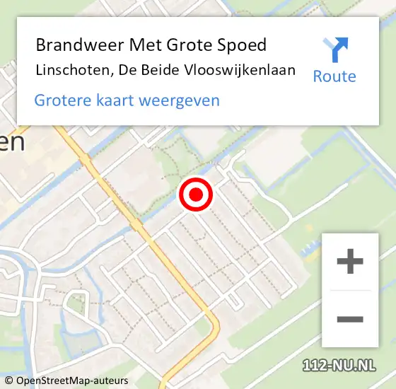 Locatie op kaart van de 112 melding: Brandweer Met Grote Spoed Naar Linschoten, De Beide Vlooswijkenlaan op 17 juli 2014 18:03