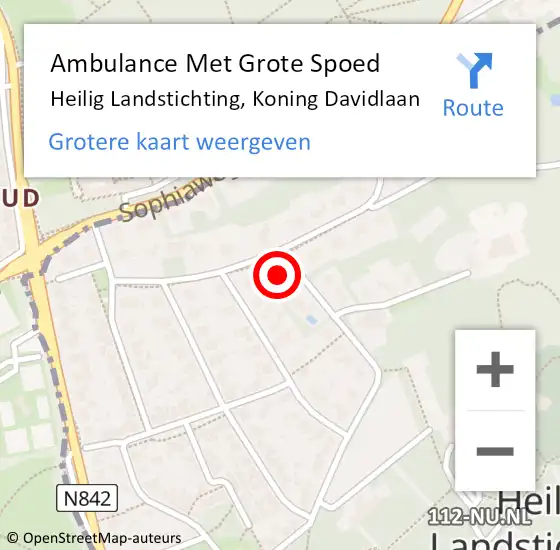 Locatie op kaart van de 112 melding: Ambulance Met Grote Spoed Naar Heilig Landstichting, Koning Davidlaan op 18 mei 2022 23:58