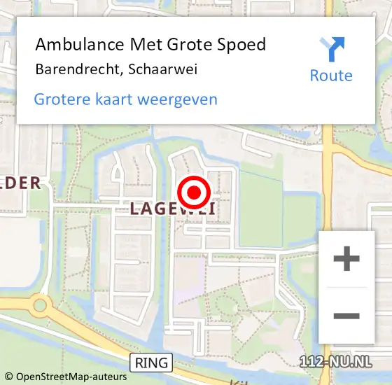 Locatie op kaart van de 112 melding: Ambulance Met Grote Spoed Naar Barendrecht, Schaarwei op 19 mei 2022 00:00