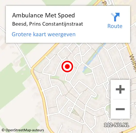 Locatie op kaart van de 112 melding: Ambulance Met Spoed Naar Beesd, Prins Constantijnstraat op 19 mei 2022 00:07