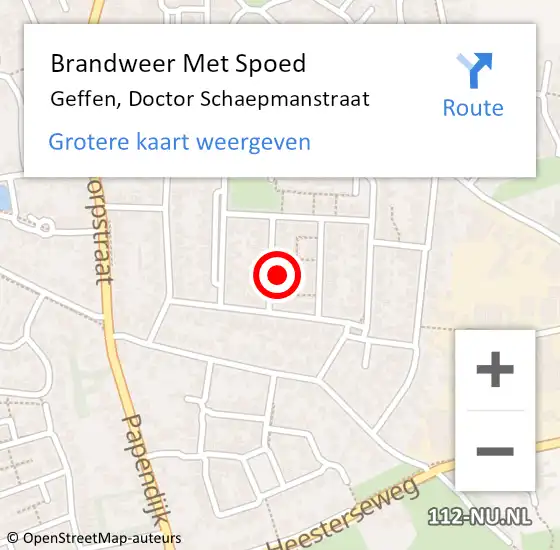 Locatie op kaart van de 112 melding: Brandweer Met Spoed Naar Geffen, Doctor Schaepmanstraat op 19 mei 2022 00:11