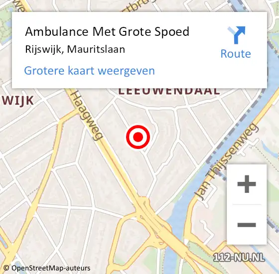 Locatie op kaart van de 112 melding: Ambulance Met Grote Spoed Naar Rijswijk, Mauritslaan op 19 mei 2022 00:17