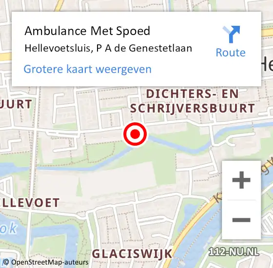 Locatie op kaart van de 112 melding: Ambulance Met Spoed Naar Hellevoetsluis, P A de Genestetlaan op 19 mei 2022 00:25