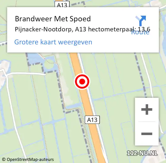 Locatie op kaart van de 112 melding: Brandweer Met Spoed Naar Pijnacker-Nootdorp, A13 hectometerpaal: 13,6 op 19 mei 2022 00:59