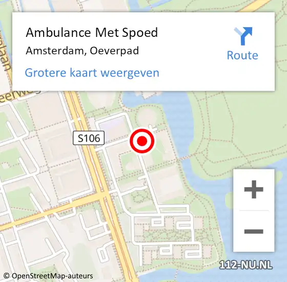 Locatie op kaart van de 112 melding: Ambulance Met Spoed Naar Amsterdam, Oeverpad op 19 mei 2022 01:48