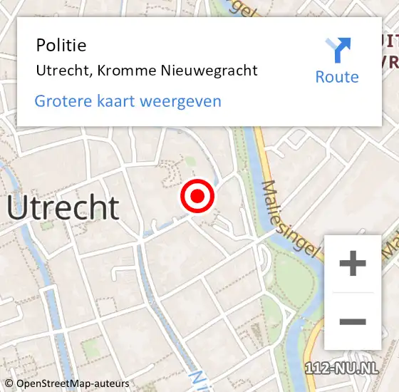 Locatie op kaart van de 112 melding: Politie Utrecht, Kromme Nieuwegracht op 19 mei 2022 01:57