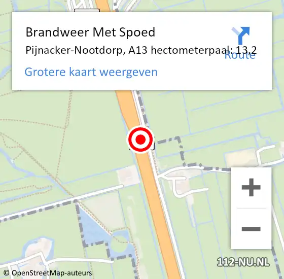 Locatie op kaart van de 112 melding: Brandweer Met Spoed Naar Pijnacker-Nootdorp, A13 hectometerpaal: 13,2 op 19 mei 2022 07:09