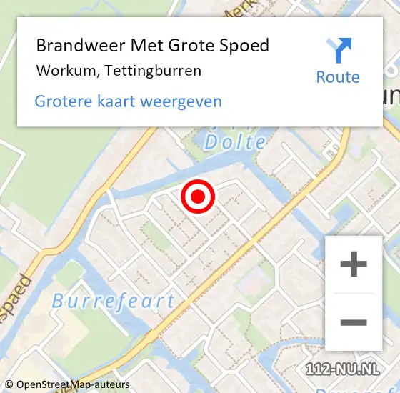 Locatie op kaart van de 112 melding: Brandweer Met Grote Spoed Naar Workum, Tettingburren op 19 mei 2022 07:21