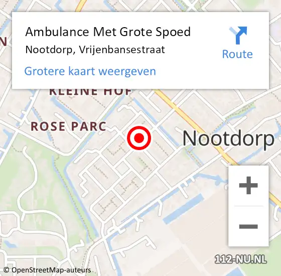 Locatie op kaart van de 112 melding: Ambulance Met Grote Spoed Naar Nootdorp, Vrijenbansestraat op 19 mei 2022 07:53