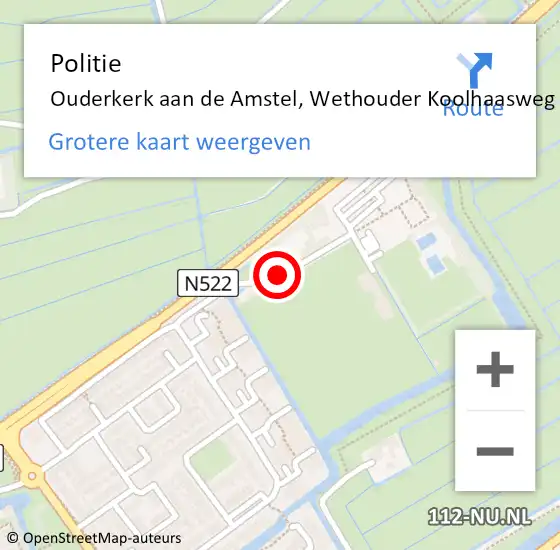 Locatie op kaart van de 112 melding: Politie Ouderkerk aan de Amstel, Wethouder Koolhaasweg op 17 juli 2014 18:23