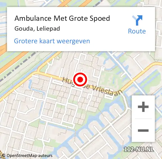 Locatie op kaart van de 112 melding: Ambulance Met Grote Spoed Naar Gouda, Leliepad op 19 mei 2022 08:11