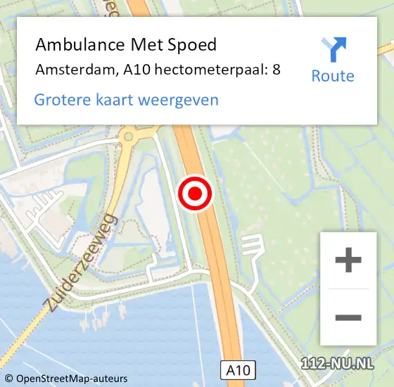 Locatie op kaart van de 112 melding: Ambulance Met Spoed Naar Amsterdam, A10 hectometerpaal: 8 op 19 mei 2022 08:15