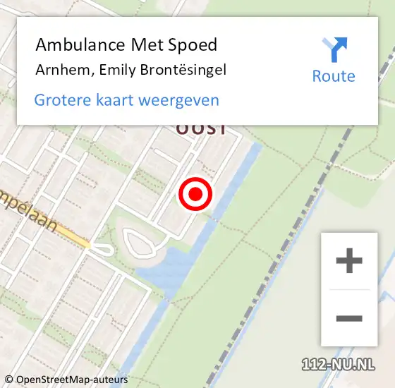 Locatie op kaart van de 112 melding: Ambulance Met Spoed Naar Arnhem, Emily Brontësingel op 19 mei 2022 08:23