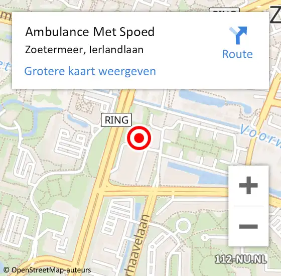 Locatie op kaart van de 112 melding: Ambulance Met Spoed Naar Zoetermeer, Ierlandlaan op 19 mei 2022 08:54
