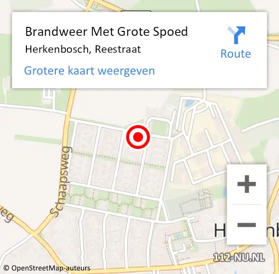 Locatie op kaart van de 112 melding: Brandweer Met Grote Spoed Naar Herkenbosch, Reestraat op 19 mei 2022 08:58