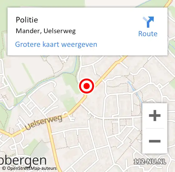 Locatie op kaart van de 112 melding: Politie Mander, Uelserweg op 19 mei 2022 09:16