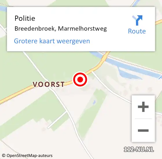 Locatie op kaart van de 112 melding: Politie Breedenbroek, Marmelhorstweg op 19 mei 2022 09:33