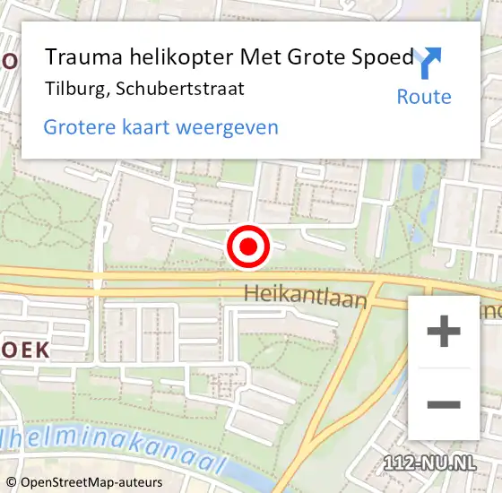 Locatie op kaart van de 112 melding: Trauma helikopter Met Grote Spoed Naar Tilburg, Schubertstraat op 19 mei 2022 09:41