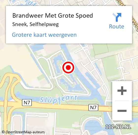 Locatie op kaart van de 112 melding: Brandweer Met Grote Spoed Naar Sneek, Selfhelpweg op 19 mei 2022 10:20