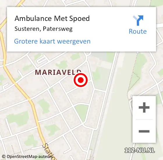 Locatie op kaart van de 112 melding: Ambulance Met Spoed Naar Susteren, Patersweg op 17 juli 2014 18:40