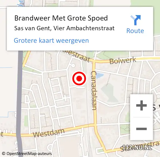 Locatie op kaart van de 112 melding: Brandweer Met Grote Spoed Naar Sas van Gent, Vier Ambachtenstraat op 19 mei 2022 10:53