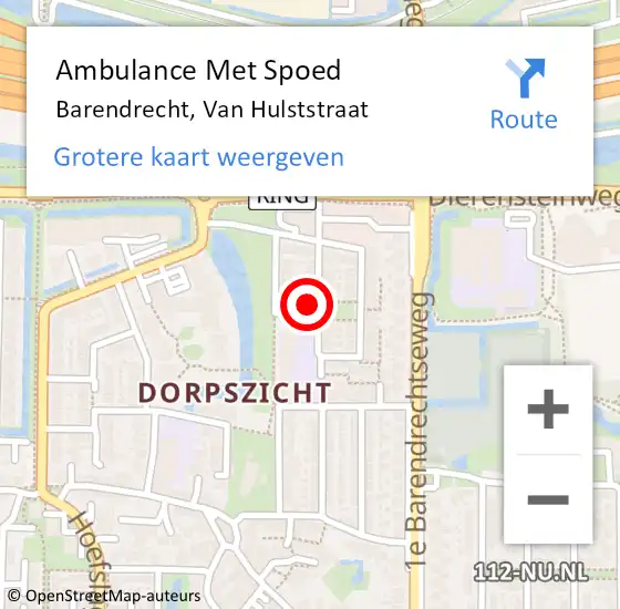 Locatie op kaart van de 112 melding: Ambulance Met Spoed Naar Barendrecht, Van Hulststraat op 19 mei 2022 11:03