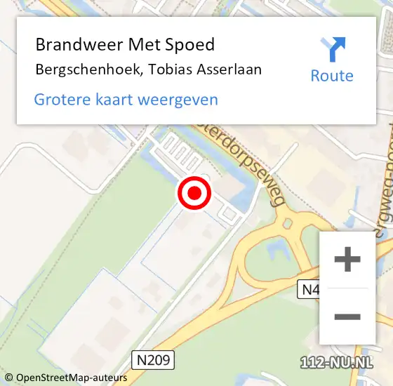 Locatie op kaart van de 112 melding: Brandweer Met Spoed Naar Bergschenhoek, Tobias Asserlaan op 19 mei 2022 11:14