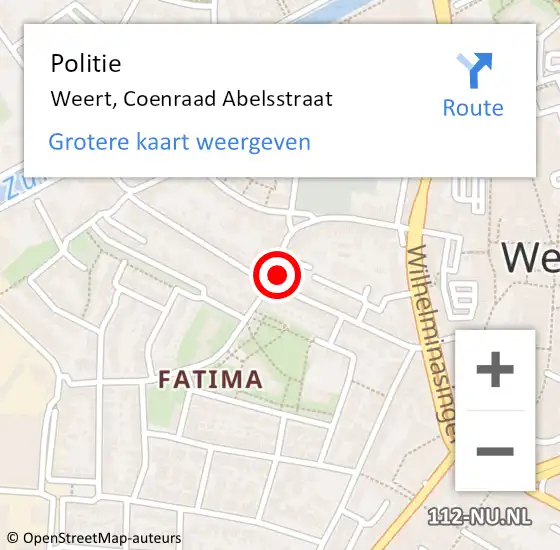 Locatie op kaart van de 112 melding: Politie Weert, Coenraad Abelsstraat op 19 mei 2022 11:29