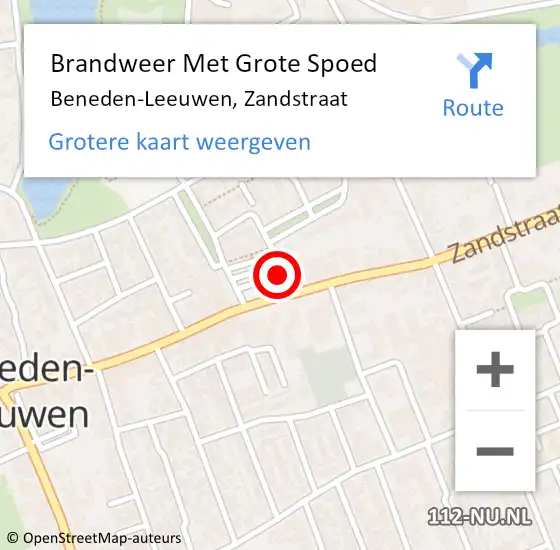 Locatie op kaart van de 112 melding: Brandweer Met Grote Spoed Naar Beneden-Leeuwen, Zandstraat op 19 mei 2022 11:51