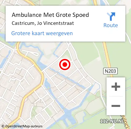 Locatie op kaart van de 112 melding: Ambulance Met Grote Spoed Naar Castricum, Jo Vincentstraat op 19 mei 2022 12:05